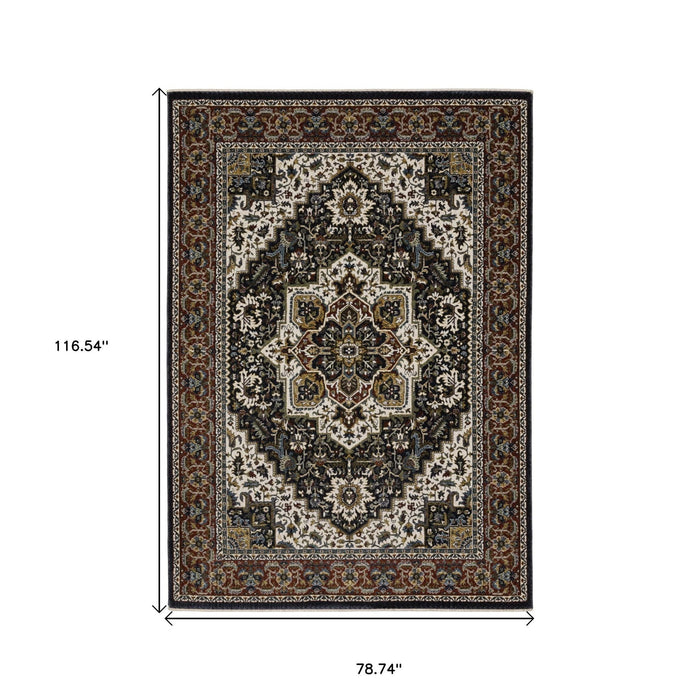 7' X 10' Medallion Area Rug With Fringe - Black