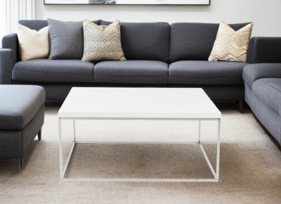 Metal Square Coffee Table - White And Silver