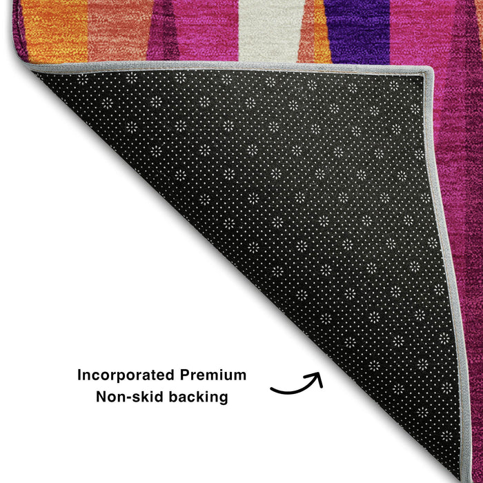 10' X 14' Geometric Washable Area Rug With UV Protection (679420) - Burgundy / Purple / Orange