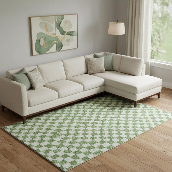 10' X 14' Geometric Washable Area Rug With UV Protection (709384) - Green / Ivory