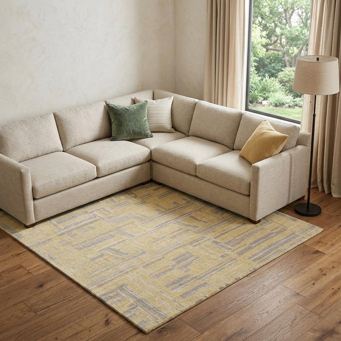 8' X 10' Wool Abstract Hand Knotted Area Rug (744290) - Gold / Gray
