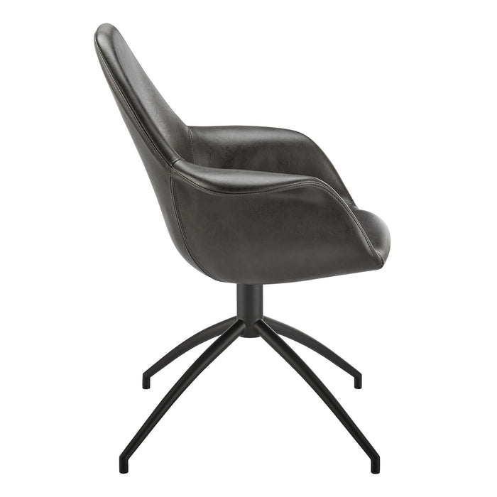 Upholstered Faux Leather And Steel Dining Arm Chair - Gray