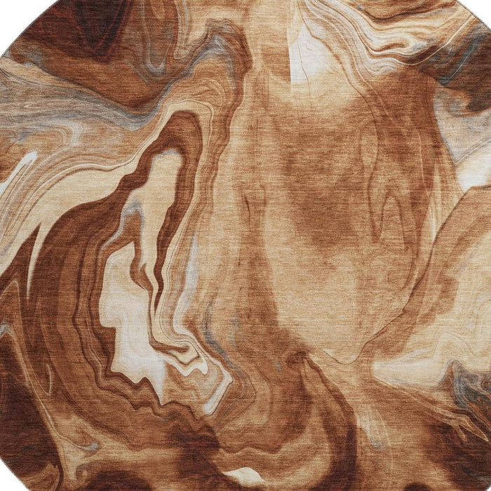 8' Abstract Washable Round Rug With UV Protection - Rust