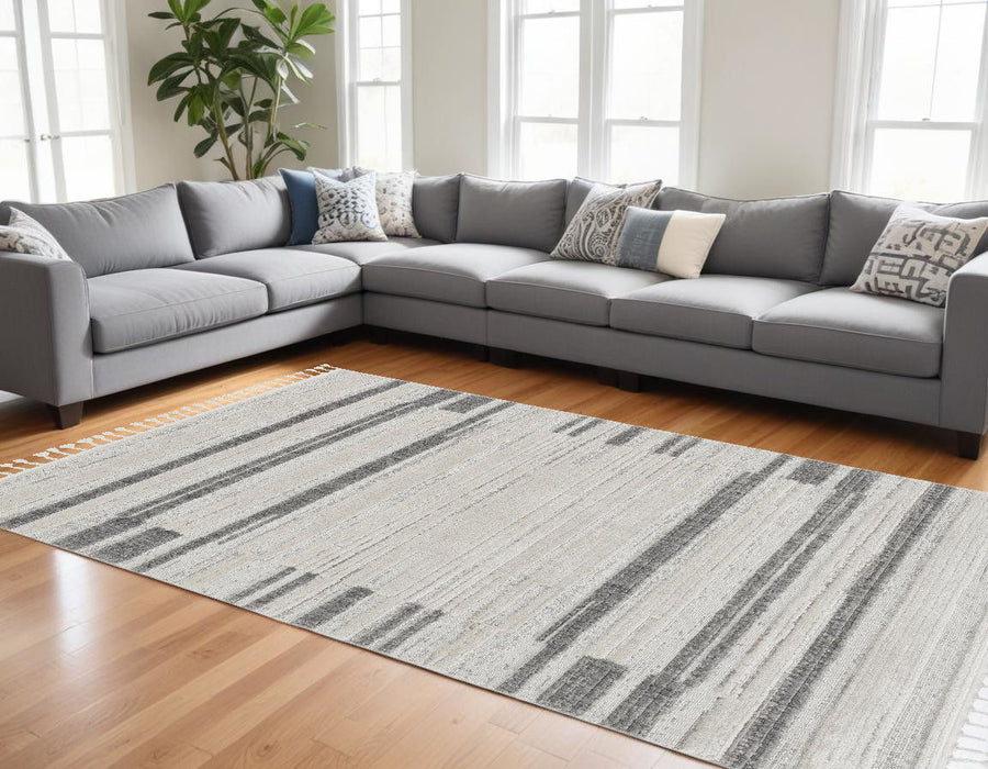 94" x 130" Polyester Rug - Ivory Gray