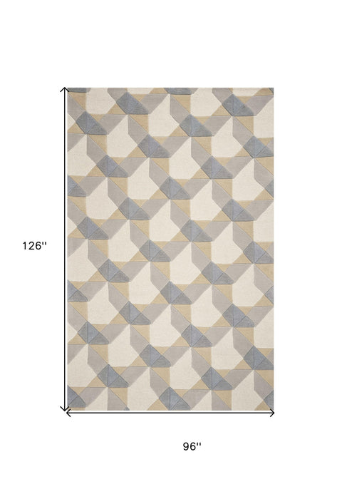 8' x 11' Hand Tufted Geometric Chain Pattern Indoor Area Rug - Ivory Gray