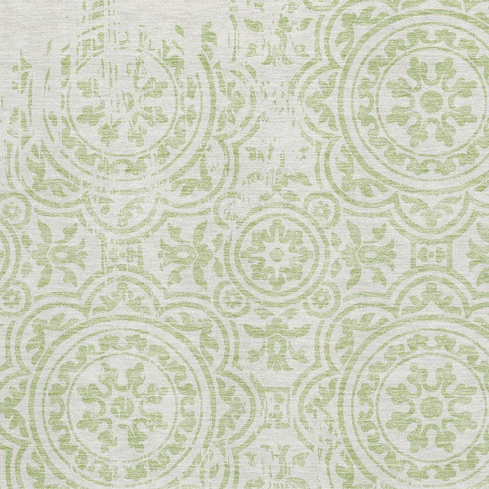 10' X 14' Medallion Washable Area Rug With UV Protection - Artichoke Green / Ivory