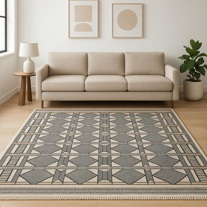 5' X 7' Geometric Power Loom Area Rug (572697) - Black