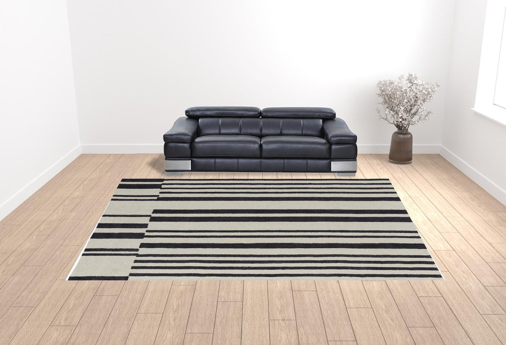 12' x 15' Wool Abstract Tufted Handmade Area Rug - Ivory And Black