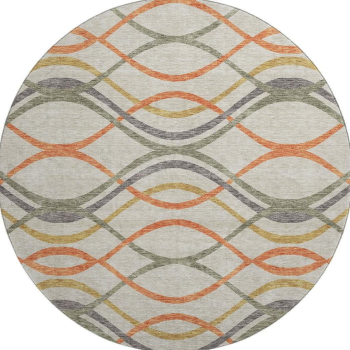 8' Abstract Washable Round Rug With UV Protection - Orange