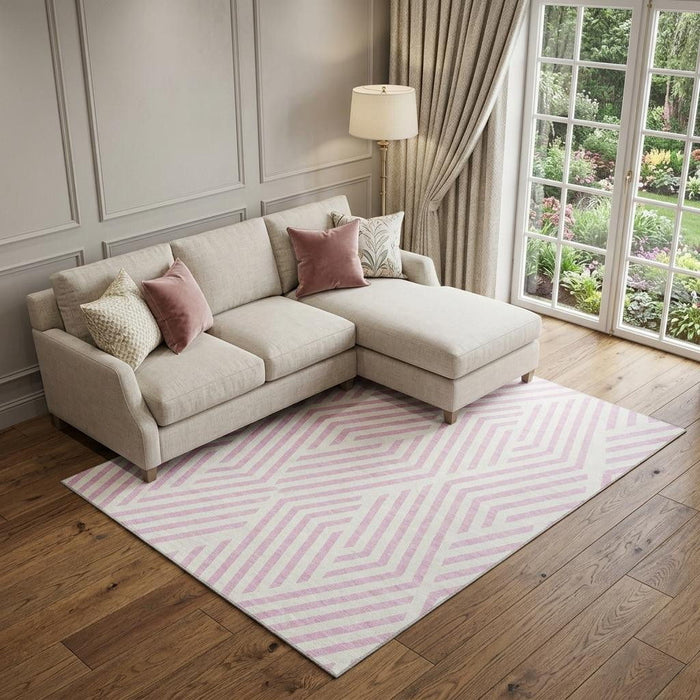 10' X 14' Geometric Washable Area Rug With UV Protection (648586) - Pink / Ivory