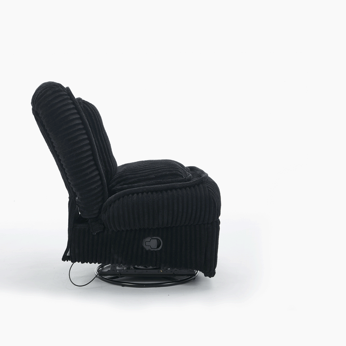 [NEW ARRIVED] 360° Swivel Rocking Single Sofa,Recliner Sofa, Manual Glider Rocking Armless Chair,Living Room Office, With Adjustable Backrest and Footrest and pillows, Small Spaces,Corduroy , Black