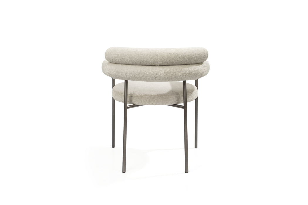 Gunmetal Boucle Stainless Steel Open Back Dining Arm Chairs (Set of 2) - Light Gray
