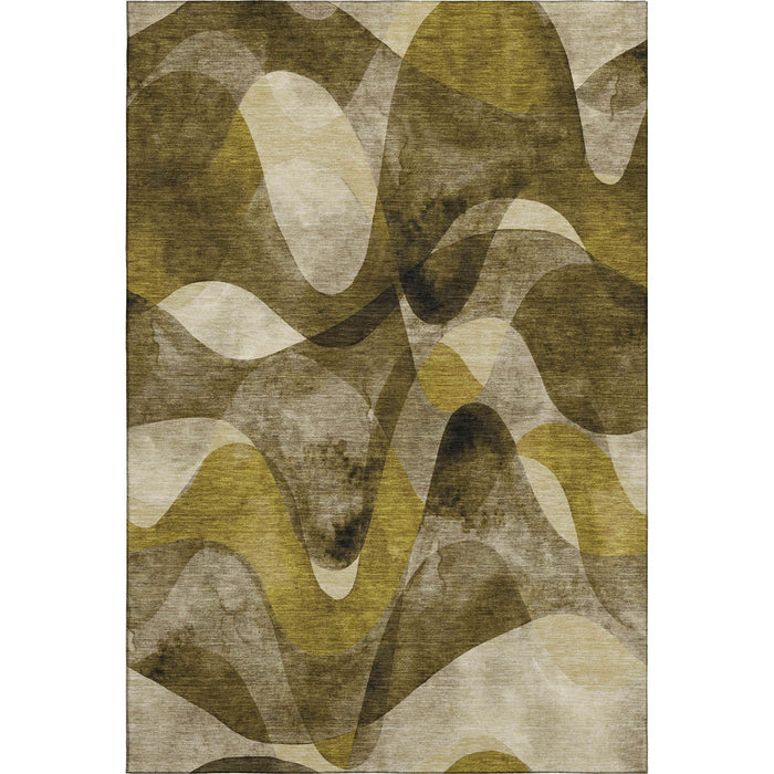 9' X 12' Abstract Washable Area Rug With UV Protection (648075) - Coffee / Gold / Ivory