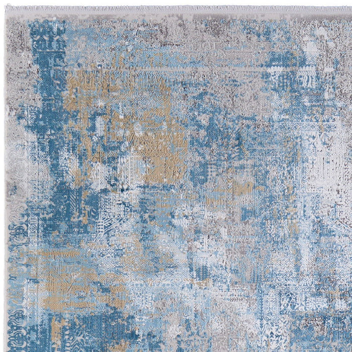 7' X 10' Abstract Power Loom Area Rug With Fringe - Blue