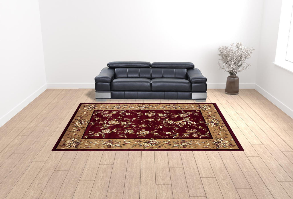 10' x 13' Machine Woven Floral Traditional Indoor Area Rug - Red Beige