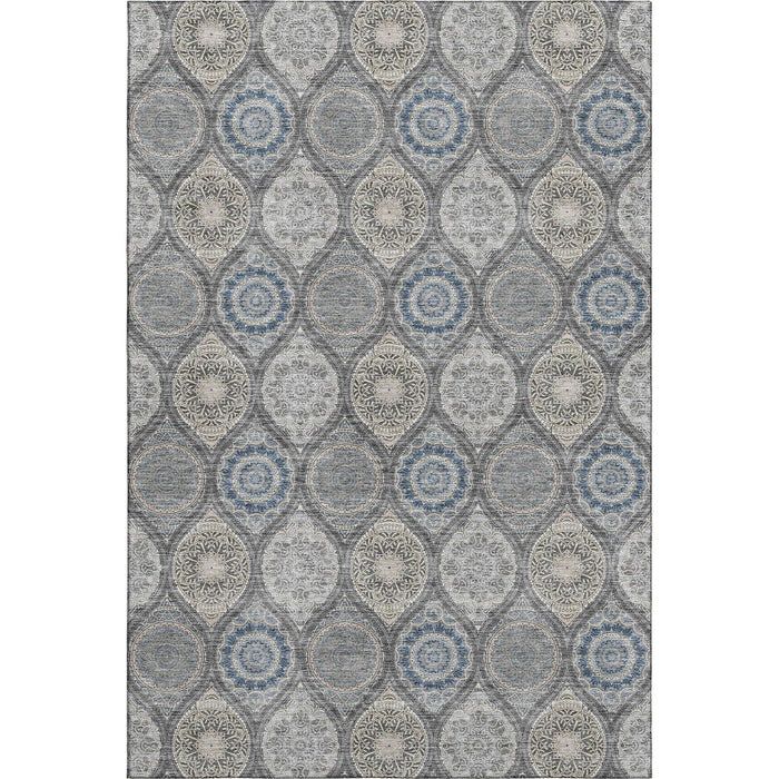 10' X 14' Ogee Washable Area Rug With UV Protection (677082) - Gray / Navy Blue / Beige