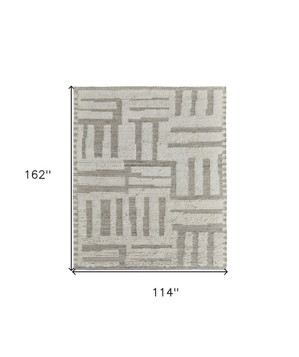 9' x 13' Wool Geometric Hand Woven Area Rug - Gray And Ivory