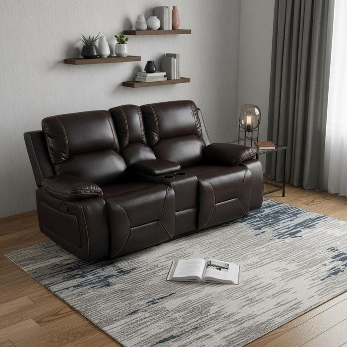 Love Seat Faux Leather Manual Reclining With Storage - Brown