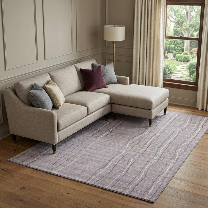 10' X 14' Striped Washable Area Rug With UV Protection (678568) - Lavender / Ivory / Gray