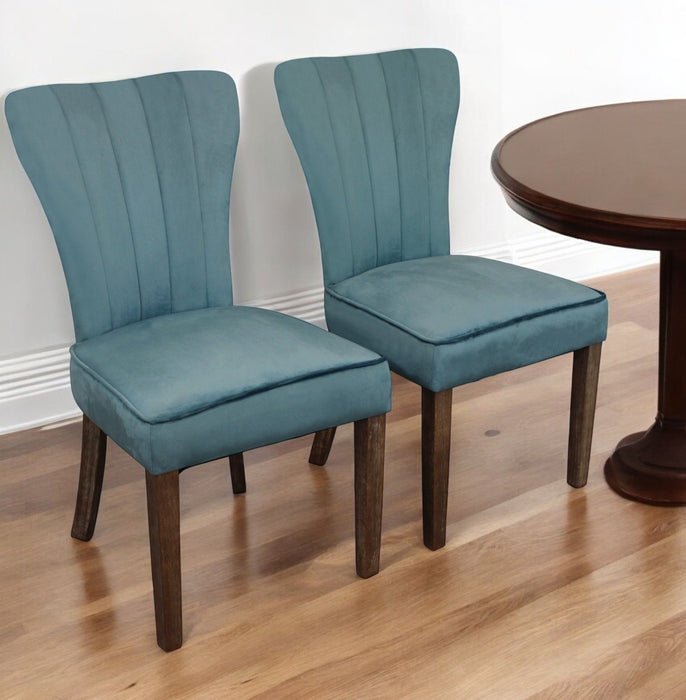 Upholstered Velvet Dining Parsons Chairs (Set of 2) - Teal Blue / Brown