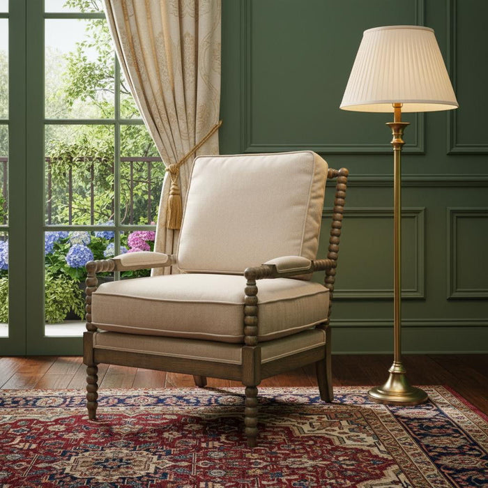 Cushion And Natural Beaded Arm Chair - Ivory