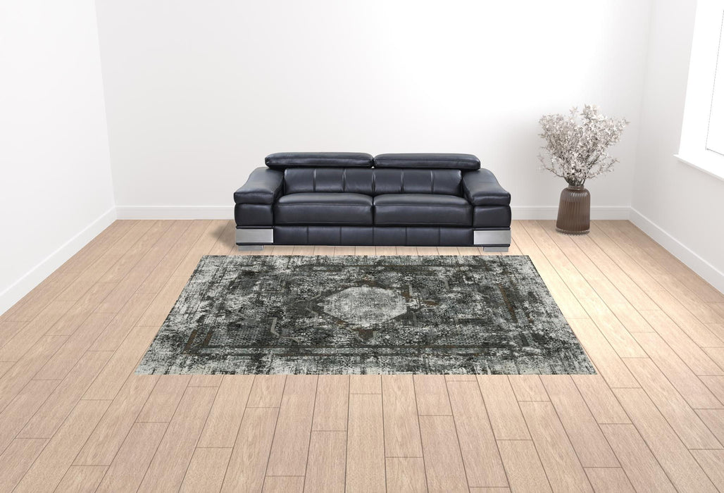 10' x 13' Oriental Power Loom Stain Resistant Area Rug - Charcoal Rust Gray Blue Ivory And Brown