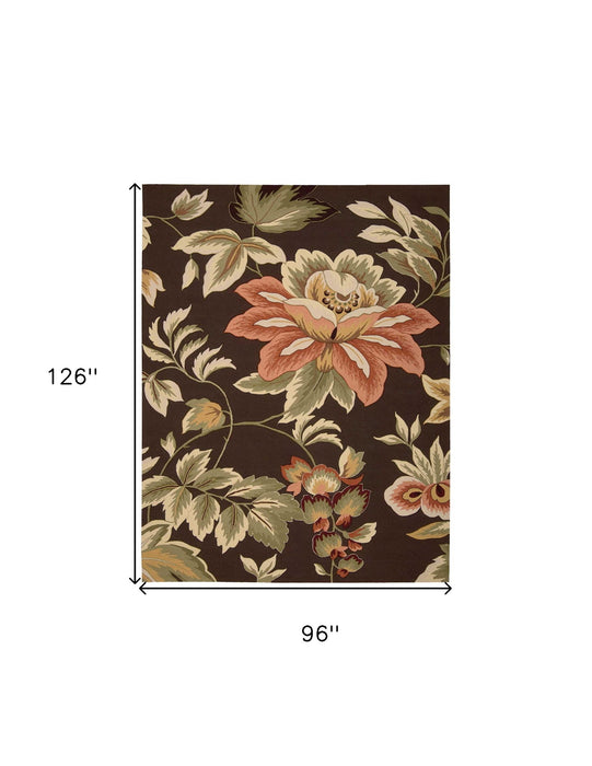 8' X 11' Botanical Leaves Hand Carved Handmade Area Rug (552588) - Brown