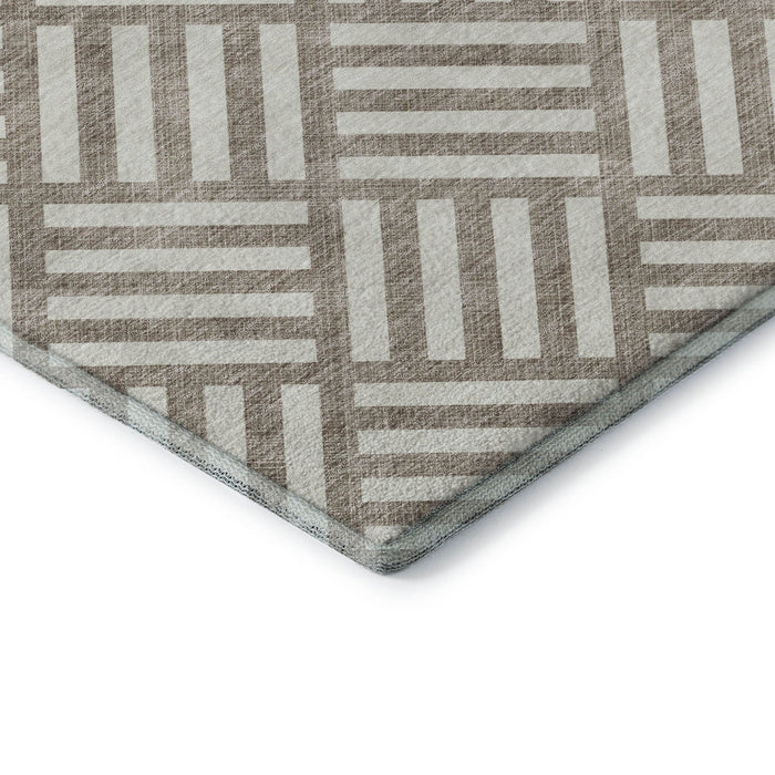10' X 14' Geometric Washable Area Rug With UV Protection (652443) - Taupe / Ivory