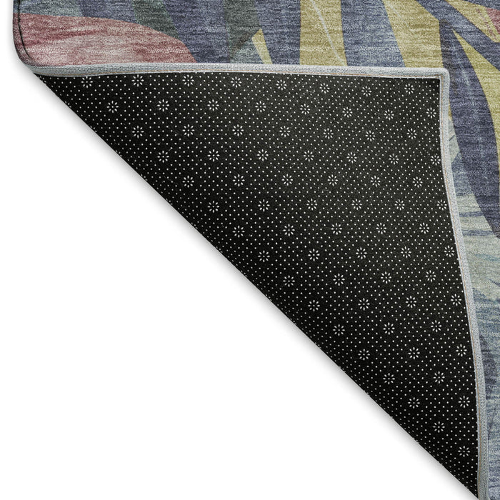 10' X 14' Floral Washable Area Rug With UV Protection (694020) - Denim Blue / Mauve / Gold