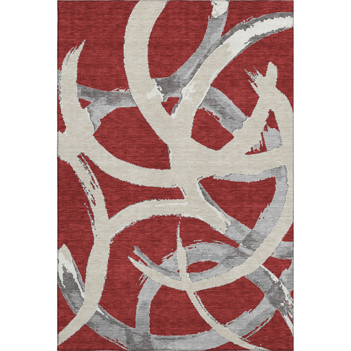 10' X 14' Abstract Washable Area Rug With UV Protection (680289) - Red / Ivory / Gray