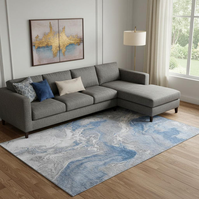 10' X 14' Abstract Washable Area Rug With UV Protection (697068) - Blue / Gray / Ivory