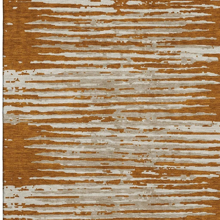 10' X 14' Striped Washable Area Rug With UV Protection (670579) - Rust / Ivory