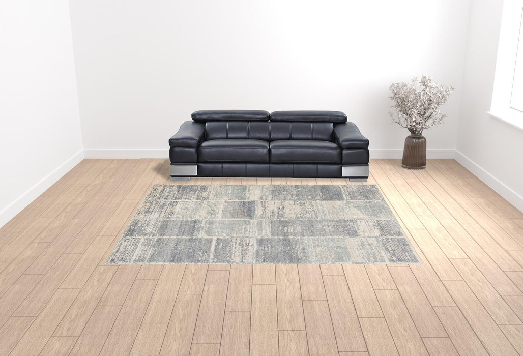 9' x 12' Blue Geometric Power Loom Area Rug - Gray And Light