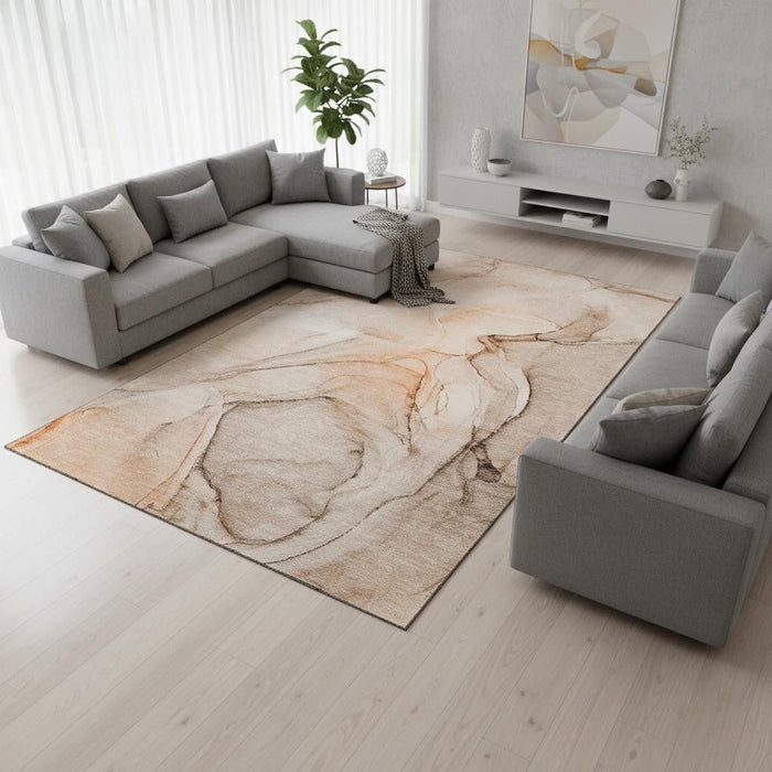 10' X 14' Abstract Washable Area Rug With UV Protection (646638) - Orange / Ivory