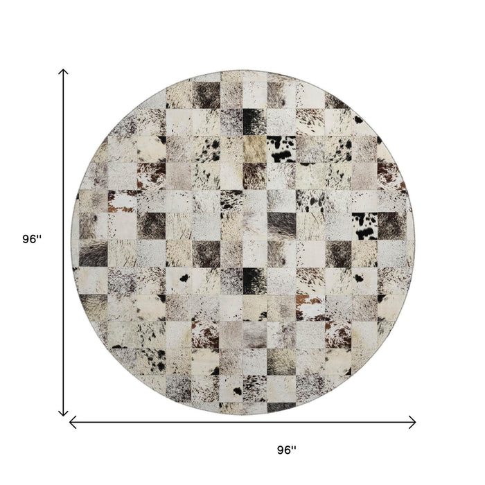 8' Patchwork Washable Round Rug With UV Protection (644733) - Granite Gray / Ivory / Black