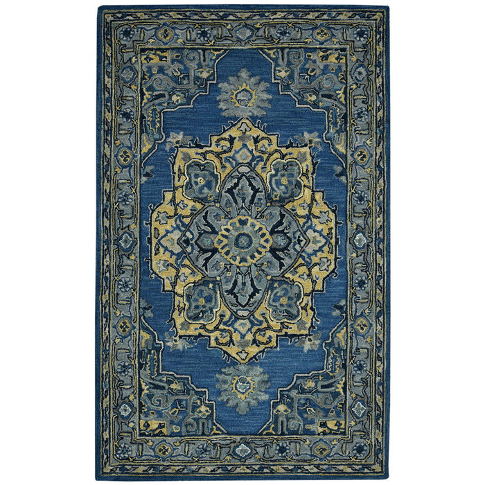 8' X 11' Wool Medallion Hand Tufted Area Rug - Teal And Gray