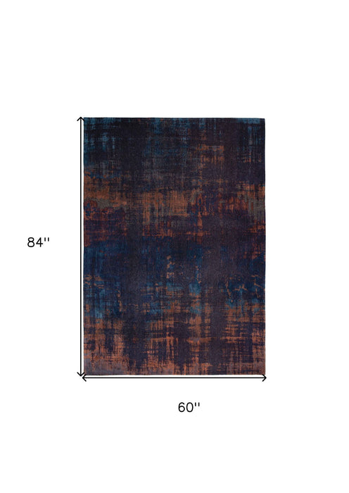 6' x 8' Abstract Non Skid Area Rug - Blue And Brown