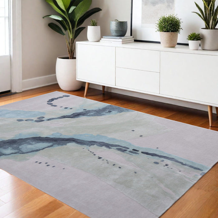 4' X 6' Abstract Hand Tufted Area Rug - Green