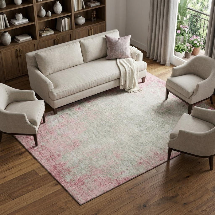 10' X 14' Abstract Washable Area Rug With UV Protection (674880) - Pink / Ivory