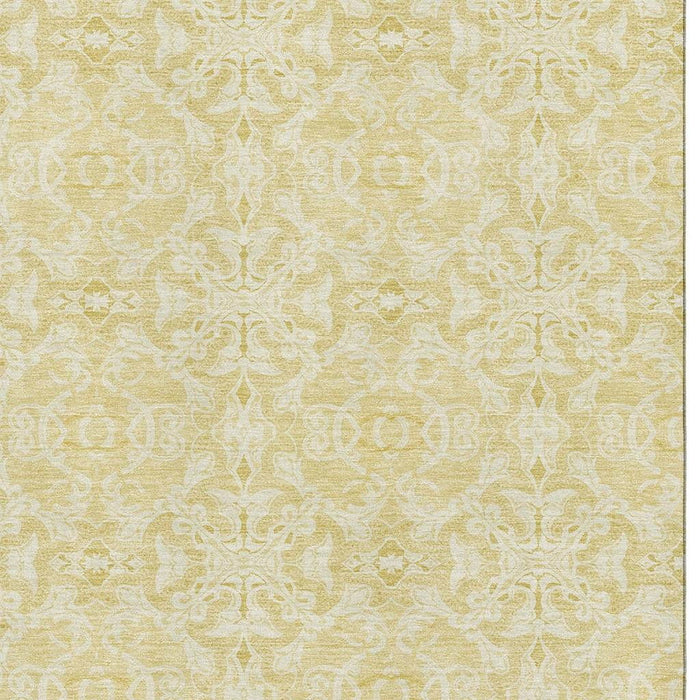 10' X 14' Medallion Washable Area Rug Polyester With UV Protection - Gold And Ivory