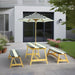Giga Naturally Playful kids picnic table with blue and white striped umbrella, ideal for indoor and outdoor play, durable table and chairs set.