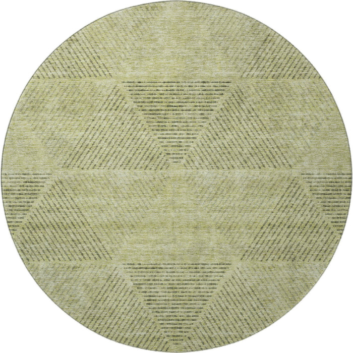 8' Transitional Geometric Washable Round Rug With UV Protection - Artichoke Green
