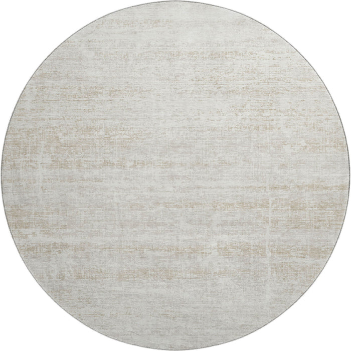 8' Abstract Washable Round Rug With UV Protection - Ivory And Beige