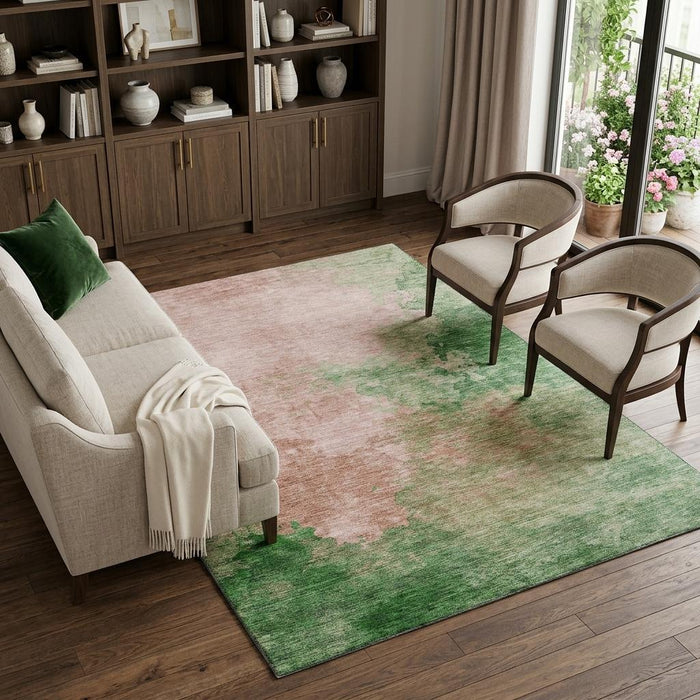 10' X 14' Abstract Washable Area Rug With UV Protection (686174) - Pink / Emerald