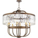 HomeRoots 30-inch eight-light metal chandelier with bronze finish, clear shades, and dimmable lighting, ideal for modern dining rooms.
