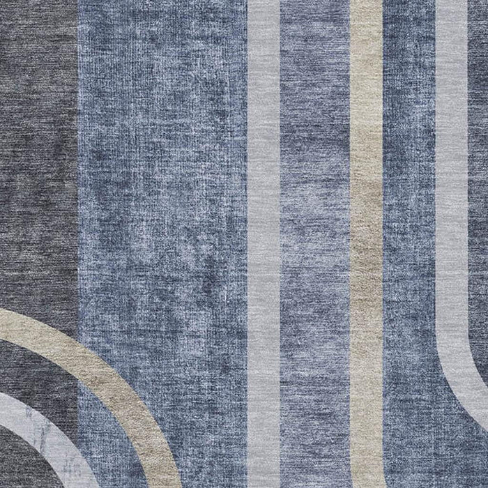 8' X 10' Geometric Washable Area Rug With UV Protection (647912) - Navy Blue / Khaki