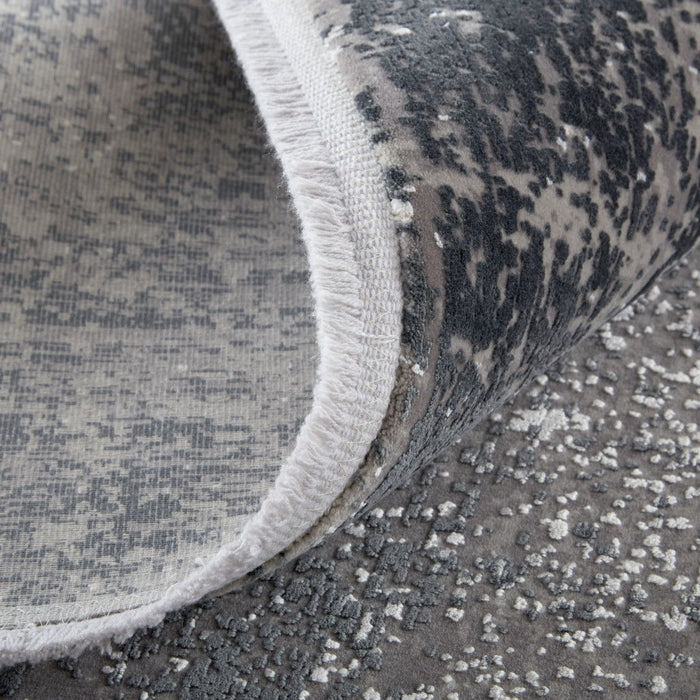 12' x 18' Abstract Power Loom Distressed Area Rug - Gray Black And Silver