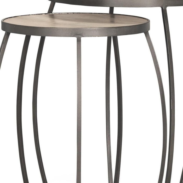 Solid Wood Iron Round Frame Nested Tables (Set of 2) - Natural / Silver