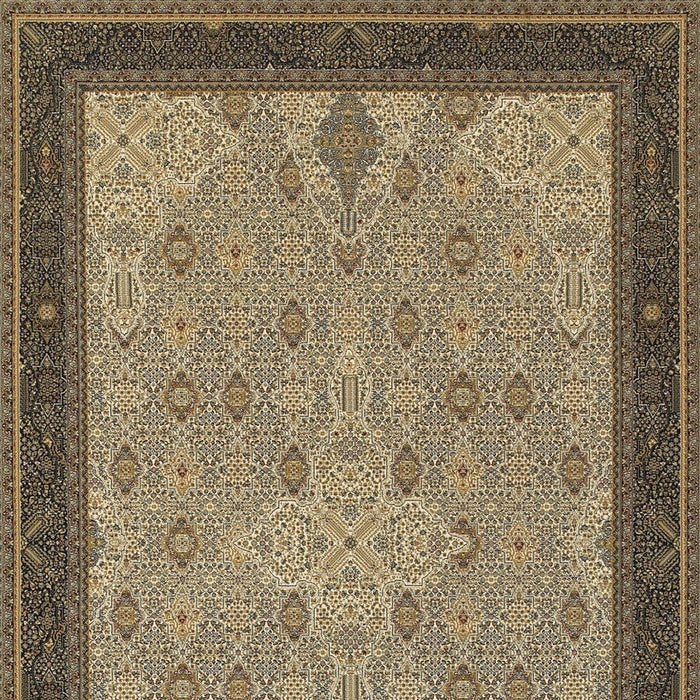 7' X 10' Medallion Area Rug With Fringe (574461) - Ivory / Dark Blue