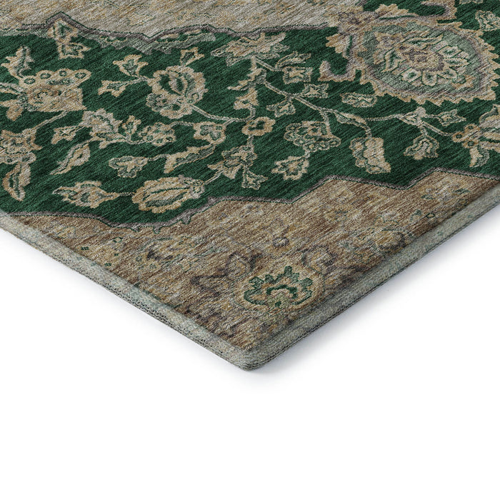 10' X 14' Floral Medallion Washable Area Rug With UV Protection (686897) - Emerald / Beige / Taupe